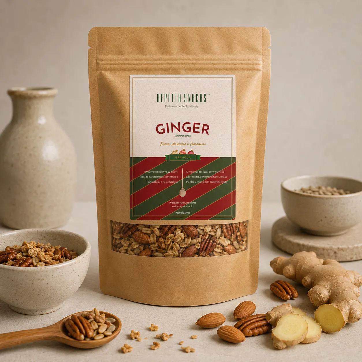 Repitta snacks rotulo granola ginger ingredientes